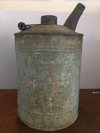 Vintage Galvanized Metal 1 Gallon Gas Oil Kerosene Can With Wood Handle