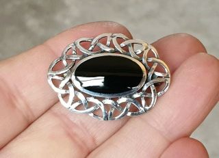 Stunning Vintage Art Deco Jewellery Onyx Solid Silver Brooch Pin