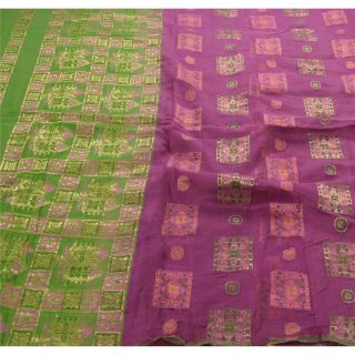 Sanskriti Vintage Purple Saree 100 Pure Silk Woven Craft Fabric Zari Work Sari
