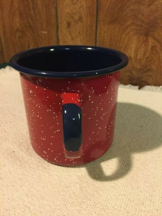 Vintage Red Spotted White Blue Trim Enamelware Enamel Coffee Cup Mug Home Decor 3