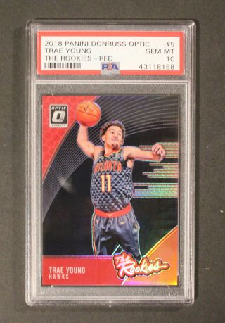 2018 - 19 Panini Optic Trae Young The Rookies Red Refractor Card /99 Psa 10 Pop 1