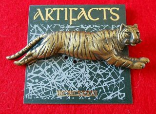 Vintage Signed Jj Jonette Jewelry Leaping Tiger Big Cat Safari Bar Brooch Pin
