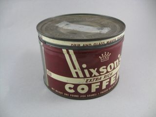 Vintage HIXSON ' S One Pound Coffee Tin Can with Lid 3