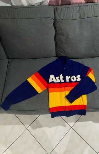 Nwot Houston Astros Rainbow Sweater 1970s Sand Knit Label Size 34 Button Front