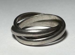 Vintage Taxco Mexico Sterling Silver 3 Interlocking Rings Size 7