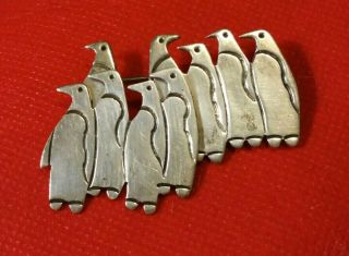 Vintage Signed Tc - 137 Silver Mexico 925 Penguin Family Brooch Pin