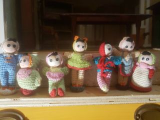 Vintage Set Miniature Toy Figures For Doll Crocheted Made In China