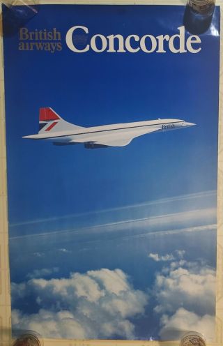 Vintage British Airways Concorde Double Crown 25 " X 40 " Travel Poster