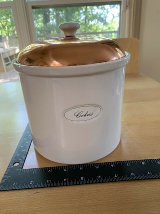 Vintage Benjamin & Medwin White Ceramic Cookie Jar Canister With Copper Lid