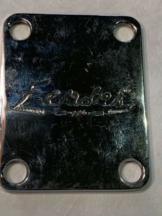 Vintage Fender Neck Plate Chrome 4 - Bolt Stratocaster / Telecaster Unusual Logo