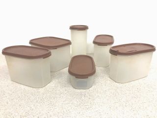 Vintage Tupperware Modular Mate Set Of 6 Sheer Containers With Brown Lids
