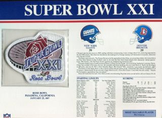 Willabee & Ward Bowl Xxi 21 Patch York Giants Broncos Phil Simms Mvp