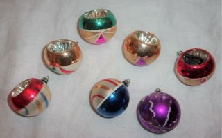 6 Vintage Christmas Tree Ornaments Poland Indents Hand Painted Glitter