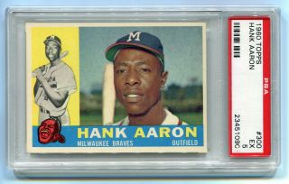 1960 Topps 300 Hank Henry Aaron Psa 5 Nq Hof Braves Vintage Graded Baseball Card