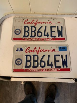 California Us Navy Veteran License Plates.  Matching Set Of 2