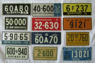 Complete Set Of 12 1953 Wheaties Canadian Provinces & Territories License Plates