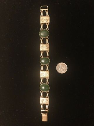 Vintage Deco Revival Marked A&z 1/20 12k Gf Gold Filled Jade Bracelet