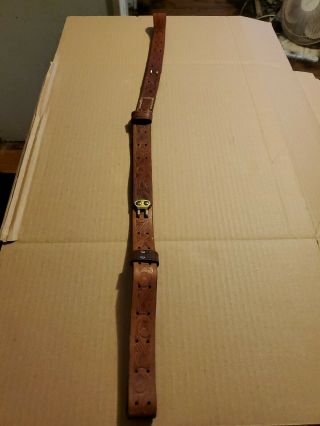 Vintage 1 1/4 " Tooled Leather Rifle Sling No Swivels