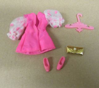 Vintage Topper Dawn Doll Pink Dress Outfit with Shoes and Purse 3
