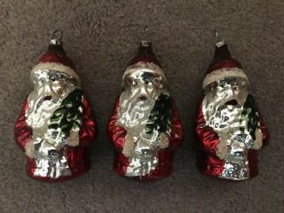 Set Of 3 Vintage Mercury Glass Figure Santa Claus Christmas Tree Ornaments