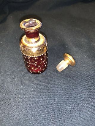 Vintage Cranberry And Gold Perfume Bottle