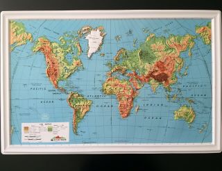 Vintage A.  J.  Nystrom Raised Relief Markable Surface Map Of The World
