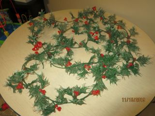 Vintage Plastic Holly Garland With Red Bells