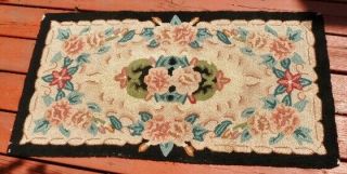 Vintage 40x21 Hand Hooked Rug,  Floral Pattern
