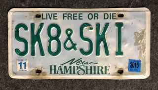 2015 Hampshire Vanity License Plate Nh 15 Sk8&ski Skate & Ski Hockey Skiing