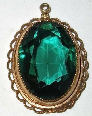 Early Vintage 1 - /14 " 14k Gold Filled Filigree Pendant W/unknown Green Stone 2