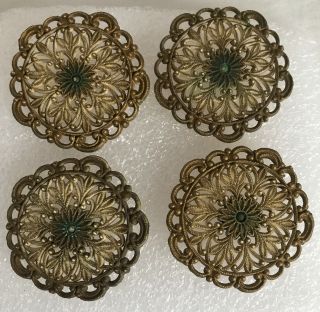 Vintage Plastic Flower Tie Back Curtain Push Pins 4 Matching Gold Tan 2”