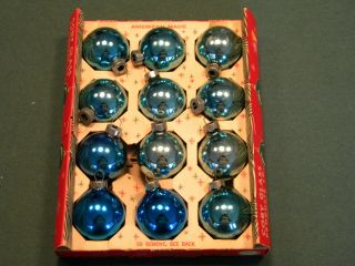 Box Of 12 Vintage Blue Glass Ornaments 1 3/4 " Coby Glass Product