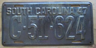 South Carolina 1947 Solid Metal Restorable License Plate C - 51 - 624