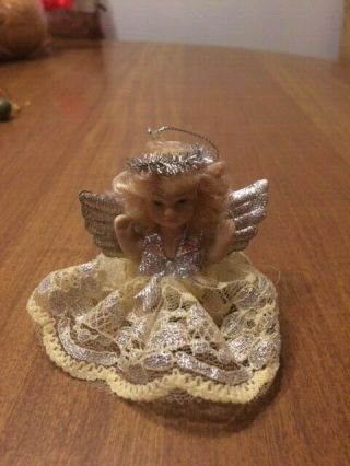 Vintage Tiny Porcelain Angel Doll/ornament - 2 1/2 "