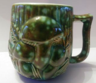Coffee Cup,  Green Blue,  Handmade,  Vintage,  Ceramic,  Medium,  12 Ounce,  Mushroom
