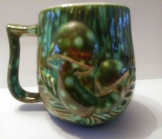 coffee cup,  green blue,  handmade,  vintage,  ceramic,  medium,  12 ounce,  Mushroom 3