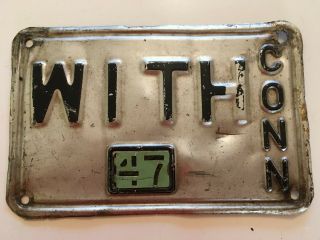 1947 Connecticut License Plate Rare Old Early Vanity " With " Unusual All