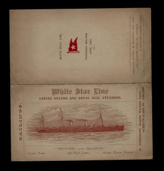 1898 White Star Line Liverpool To York Time Table From Agent In Chicago