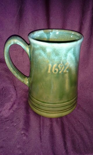 Vintage Witch 1692 Salem Ma Ceramic Green Glazed Coffee Cup Mug Wicken Witchmas