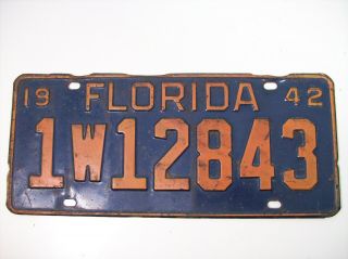 1942 Florida License Plate Tag - Vintage Florida License Plate 1942,  1w12843