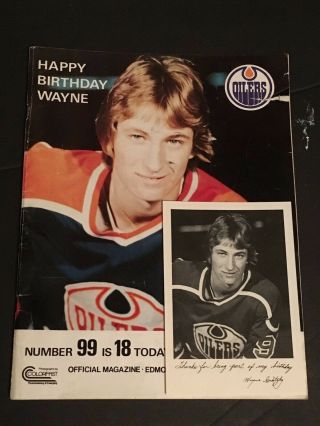 Wayne Gretzky 18 Birthday Game Program & Photo Jan 26 1979 Wha Hockey Oilers