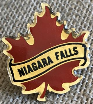 Vintage Niagara Falls Maple Leaf Enamel & Brass Lapel Pin