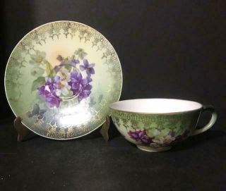 Vintage Bone China Tea Cup & Saucer Purple Flowers