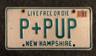 1981 Hampshire Vanity License Plate Nh 81 P,  Pup P And Pup Puppy Dog
