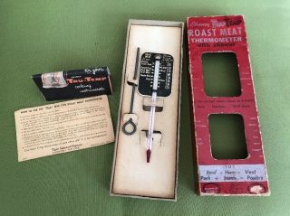 Vintage Old Kitchen Cooking Chaney Tru Temp Roast Meat Thermometer Box