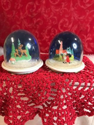 2 - Vintage Snow Globe Made In Hong Kong Santa And Reindeer