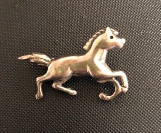Vintage Solid 925 Silver Running Horse Pin Brooch
