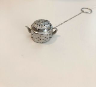 Vintage Aluminum Tea Pot Tea Herb Basket Strainer W/ Chain