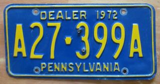 Pennsylvania 1972 Dealer License Plate Quality A27 - 399a