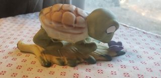 Vintage Homco Ceramic Turtle On Leaf With Butterfly